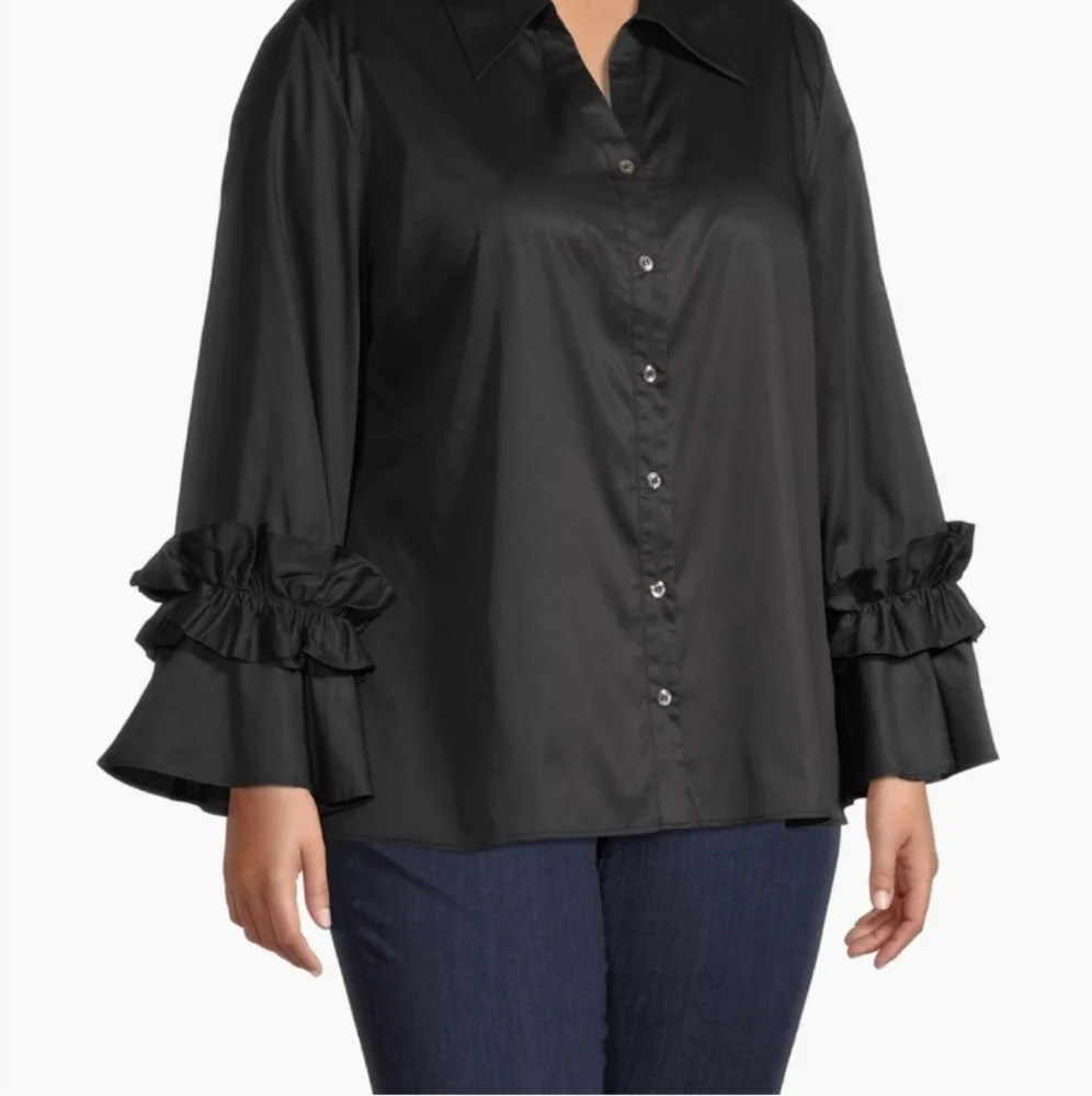 HARSHMAN Black Ruffle Sleeve Selina Shirt - Picture 4 of 9